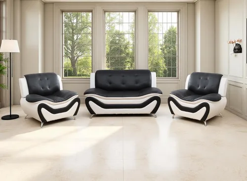 Miniatura 48 de Juego de sofá de cuero (3 piezas, cuero negro B), muebles de sala de estar para apartamento, material de estilo minimalista, fácil montaje B-cuero
