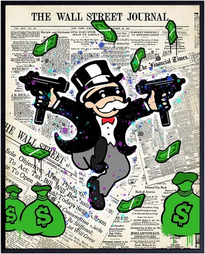 Wall Street Journal, Financial Times Gangsta Graffiti Monopoly Man Póster de Arte de Pared - 8x10 pulgadas Decoración Dow Jones, NASDAQ, Decoración