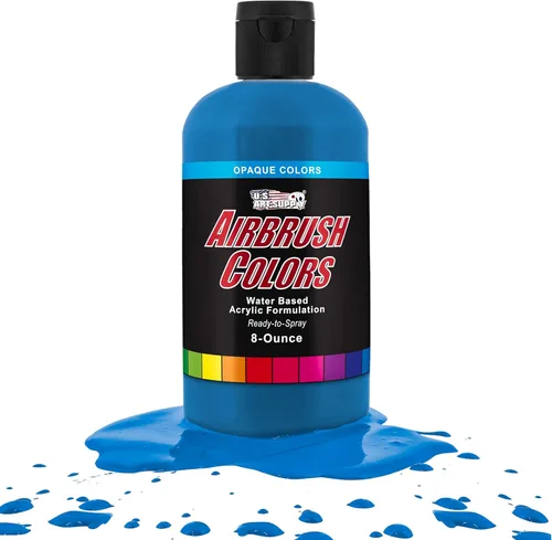 U.S. Art Supply Opaque Lake Blue - Pintura acrílica para aerógrafo con efectos especiales, 8 onzas, lista para rociar, pintura con pincel de aire a