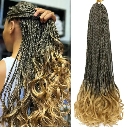 Miniatura 45 de Trenzas de ganchillo rizadas francesas de 22 pulgadas, 8 paquetes, trenzas de caja diosa grises para mujeres, de ganchillo pre-trenzadas con Trenzas