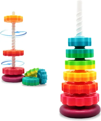 LUCKFUTURE Juguetes educativos giratorios apilables, anillos apilables de arco iris, juguete de aprendizaje sensorial Montessori para niñas y niños
