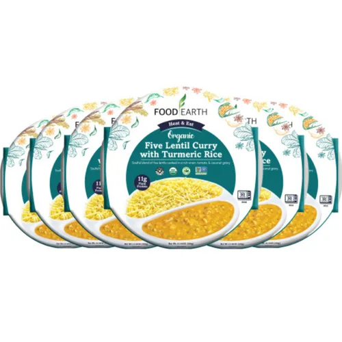 Miniatura 11 de Food Earth Paquete de cocina india listo para comer – Curry de lentejas partidas, curry de garbanzos con arroz al vapor y biryani de verduras