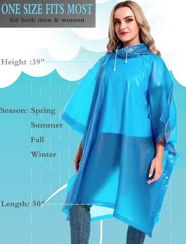 Miniatura 34 de Paquete de 2 ponchos de lluvia para adultos, reutilizables, impermeables, de supervivencia, emergencia, resistente, con capucha con cordón