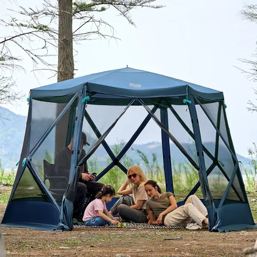 Miniatura 10 de Timber Ridge Gazebo desplegable, casa portátil de pantalla instantánea con malla, fácil de instalar en 60 segundos, mide 12.1' x 10.5' x 7.2', se