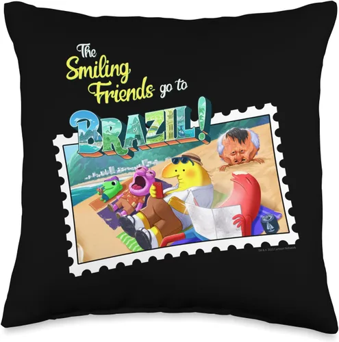 Adult Swim The Smiling Friends Go to Brazil - Almohada de 16 x 16 pulgadas, multicolor