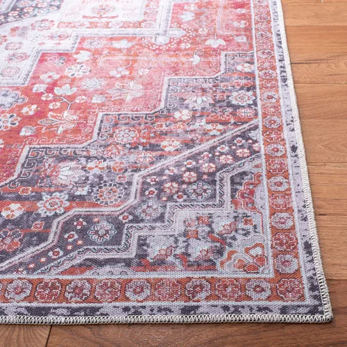 Miniatura 7 de SAFAVIEH Serapi Collection - Alfombra de pasillo, 2 x 9 pies, color marfil y óxido, no desprende pelusa, lavable a máquina y antideslizante, ideal