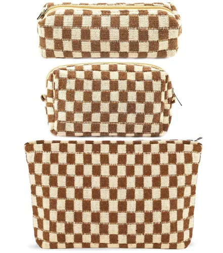 Miniatura 21 de ZLFSRQ Bolsa de maquillaje a cuadros para mujer, grande y pequeña, juego de bolsa de cosméticos a cuadros, bolsas de aseo de viaje, bolsa de Cuadros