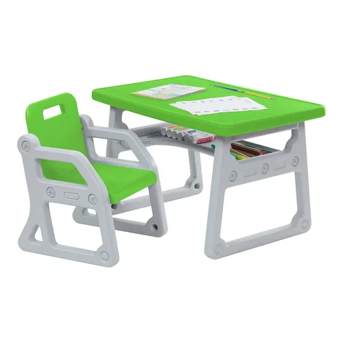 Miniatura 11 de ECR4Kids Escritorio y Silla Plus para Niños, Muebles para Niños, Verde Hierba/Gris Claro, 2 Piezas