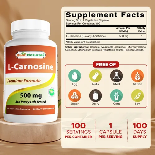 Miniatura 2 de Best Naturals L-Carnosina 500 mg 100 Vcaps (100 unidades (paquete de 1))