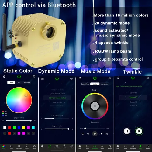 Miniatura 2 de Kits de iluminación de techo con luces de fibra óptica parpadeantes de 16 vatios, control Bluetooth, Azimom, luces de estrella, decoración de techo