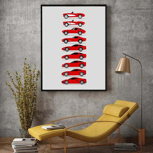 Miniatura 6 de Idea Network Póster hecho a mano compatible con Chevy Corvette Generations (perfil lateral) impresión de Chevrolet (C1 C2 C3 C4 C5 C6 C7 C8) – Rojo