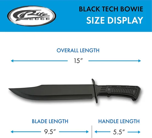 Miniatura 3 de SZCO SUPPLIES Cuchillo de hoja Bowie Black Tech de supervivencia al aire libre de 15" Negro