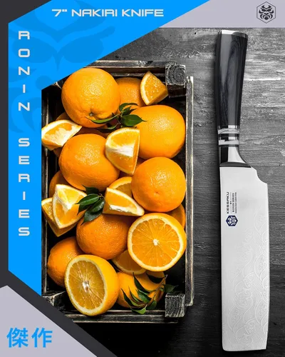 Miniatura 8 de KESSAKU Cuchillo Nakiri para verduras de 7 pulgadas, serie Ronin, acero inoxidable forjado de alto carbono 7Cr17MoV, mango de madera de Pakka