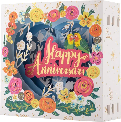 Miniatura 7 de Tarjeta de felicitación de feliz aniversario, tarjeta de aniversario de tortolitos 3D, caja de flores mostrable, tarjeta de aniversario desplegable