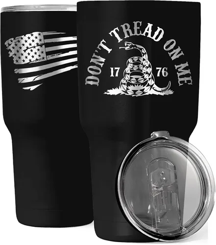 Gadsden Flag Don't Tread on Me - Vaso patriótico de 30 onzas, taza de viaje con la bandera estadounidense, taza de café patriótica, doble