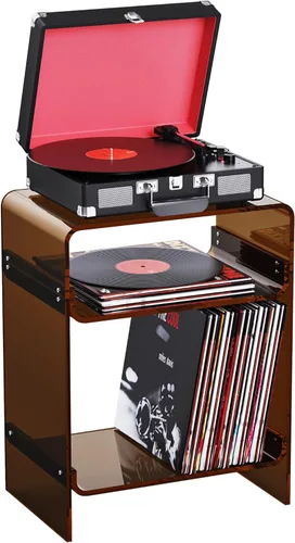 Miniatura 20 de Mesa para tocadiscos de acrílico con estante de almacenamiento, mesa auxiliar transparente para noche (verde, grande)