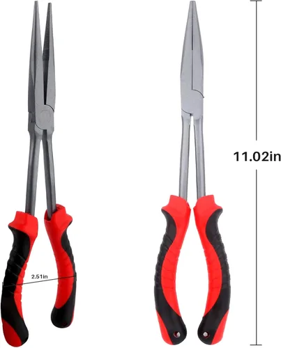 Miniatura 6 de Hikary Alicates de pesca de nariz larga, cortador de trenzas de acero inoxidable, pinza de pesca multiherramienta para agua dulce y salada Rojo-11