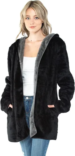Miniatura 3 de Manta con capucha en forro polar grueso con bolsillo, color negro, tamaño grande, para mujeres y hombres, cálida y acogedora