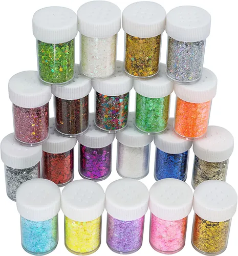 Mezcla holográfica de purpurina gruesa y fina, 20 colores para resina, uñas iridiscentes, cabello cosmético de ojos, cara, cuerpo, lentejuelas para