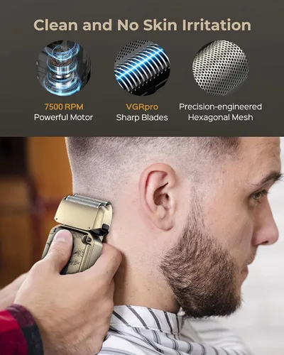 Miniatura 4 de Vgrpro - Juego de cortapelos y recortadores para hombres profesionales, afeitadora eléctrica impermeable de lámina para barba facial, inalámbrica