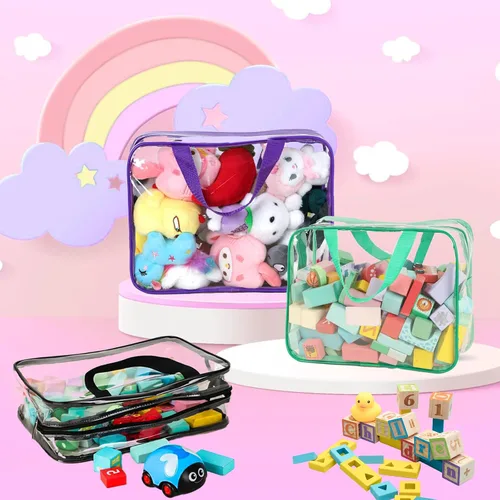 Miniatura 5 de Paquete de 6 bolsas de almacenamiento de juguetes con etiquetas, 11.8 x 8.7 x 3.9 pulgadas, grandes, de PVC, reutilizables, transparentes