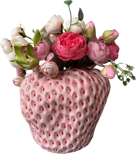 Miniatura 3 de PeachiiPitt - Florero de fresa rosa, jarrón único para decoración estética, decoraciones de fresa para cocina, estantería y centro de mesa auxiliar