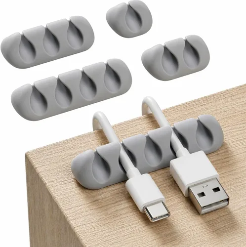Miniatura 9 de GLUIT Organizador de cables para escritorio, soporte de cables para mesita de noche, organizador de cargador, clips adhesivos de alambre