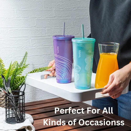 Miniatura 9 de bzyoo SIP - Vaso de plástico de doble pared de 24 onzas (710ml) con tapa y pajita, taza de viaje para bebidas frías reutilizable, café helado, taza