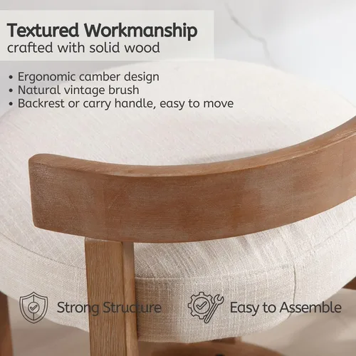 Miniatura 5 de LukeAlon Mid Century Linen Taburete Individual de Mostrador, Tapizado de 26.5" de Altura de Asiento, Taburetes Bajos con Patas de Madera Natural