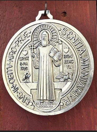 Miniatura 7 de Medalla de cruz de San Benito extra grande de 5 pulgadas, tono plateado vintage para pared o escritorio/Medalla de San Benito Extra Grande en Tono