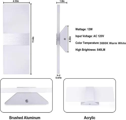 Miniatura 37 de TRLIFE Apliques de Pared LED Regulables, Aplique de Pared Moderno de 4 Temperaturas de Color 12W Luces de Pared Regulables Juego de 2 Luz Montada