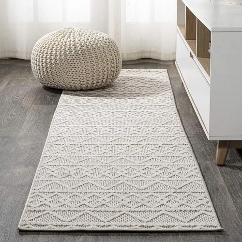Eyely HBS104B-28 South Beach Aylan - Alfombra de pasillo con diseño geométrico de enrejado anudado para interiores y exteriores, estilo bohemio,