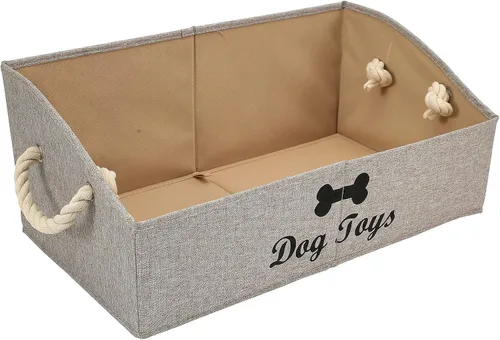 Miniatura 12 de Geyecete - Cajas grandes plegables de tela para almacenamiento de juguetes de perro, organizadores trapezoidales con asa de cuerda trenzada, cestas
