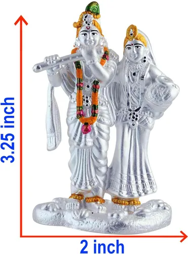 Miniatura 4 de Radha Krishna - Estatua de plata pura 990, 35 a 40 GMS de Murti colorido para el hogar Pooja