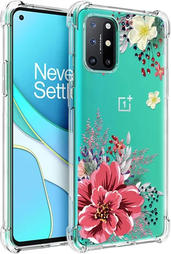 Miniatura 9 de Osophter Funda para Oneplus 8T Flower Floral para niñas y mujeres, absorción de golpes flexible de goma TPU (flor púrpura)