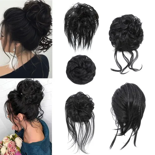 5 piezas de moños de pelo desordenado para mujeres, scrunchies, extensión de cola de caballo con banda elástica de goma, piezas de cabello para 1b#