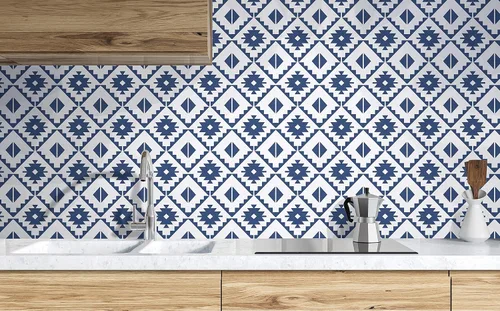 Miniatura 3 de NextWall Papel tapiz autoadhesivo de azulejos del suroeste de imitación Azul marino
