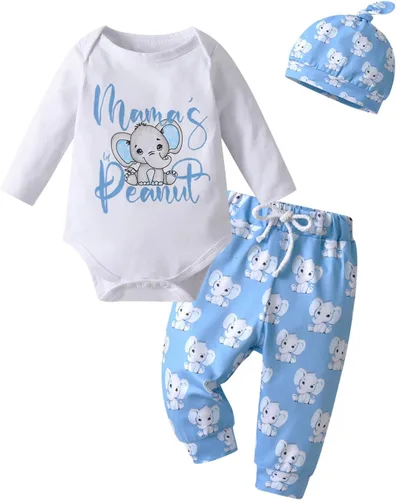 Miniatura 36 de Conjunto de 3 piezas de ropa de bebé recién nacido con estampado de manga larga + pantalones + sombrero