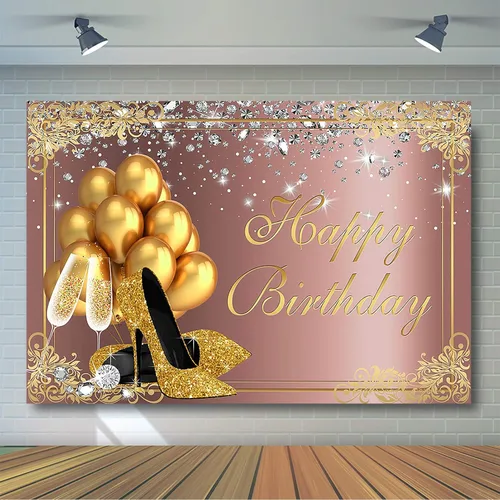 Miniatura 3 de Avezano Telón de fondo de cumpleaños de color oro rosa para mujeres y niñas, globos dorados, tacones altos, fiesta de cumpleaños, sesión de fotos