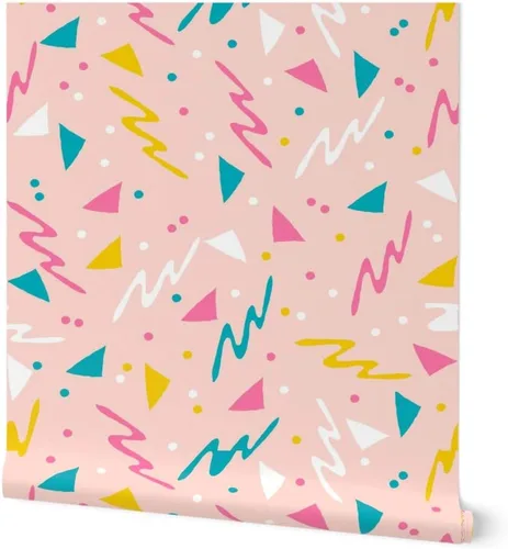 Papel tapiz para despegar y pegar, diseño retro de los años 80, diseño abstracto de los años 1980, confeti de surf rosa para niños, papel tapiz