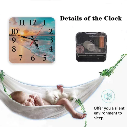 Miniatura 4 de Britimes Reloj de pared, cuadrado, silencioso, sin tictac, funciona con pilas, 12 pulgadas, mar, playa, cielo azul, arena, decoración del hogar