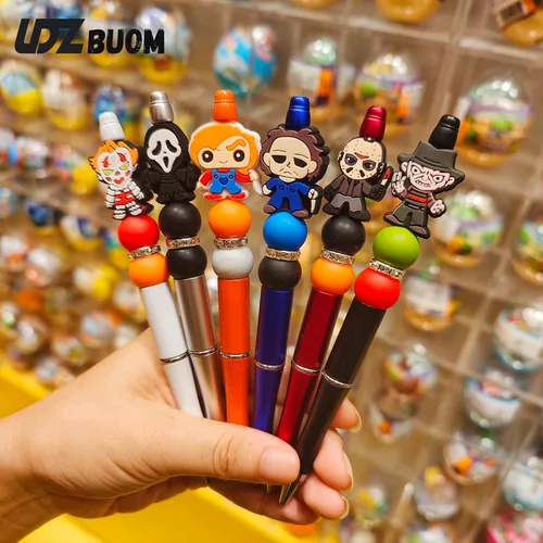 Miniatura 4 de 6 bolígrafos de rol de película de terror, novedosos bolígrafos de terror espeluznantes de Halloween para suministros escolares de oficina (ABCDEF)