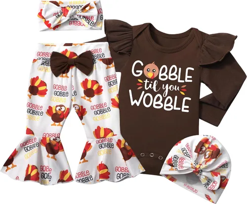 Ropa de bebé niña, 4 piezas, trajes de niña recién nacida, con volantes, mameluco de campana para bebé, diadema, bandana, conjuntos de ropa, regalos