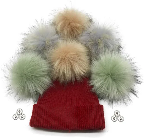 Furryvalley Pompón de piel sintética, 6 unidades, manualidades, bolas esponjosas para sombrero, zapatos, bufandas con cierre a presión, sombrero de