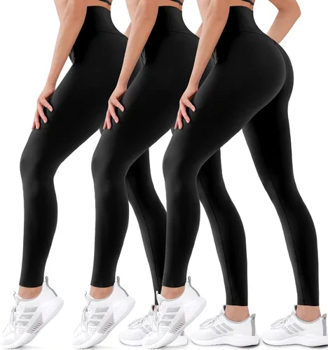 Hmuuo Paquete de 3 leggings para mujer con levantamiento de glúteos, cintura alta, control de abdomen, no se transparentan, pantalones de yoga para