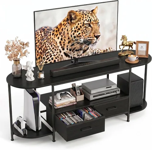 Faesun Soporte de TV de 55 pulgadas para televisores de hasta 55 pulgadas, consola multimedia de borde curvado y centro de entretenimiento con 2