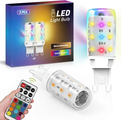 Bombilla LED G9 Regulable 2W Equivalente 20W 25W, RGB de 12 Colores + Blanco Cálido 3000K, Cambio de Color con Control Remoto IR, AC120V, Memoria y