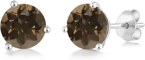 Miniatura 17 de Gem Stone King Aretes de oro de 14 quilates, 0.236 in, piedra natal redonda, Martini, 3 puntas, aretes de oro para mujer