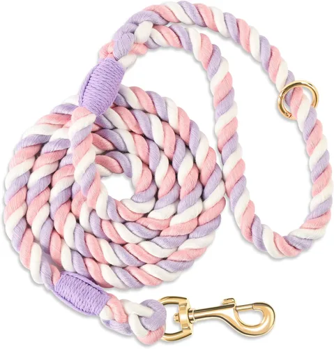 Miniatura 13 de Correa para perro de 5 pies hecha a mano de cuerda de algodón trenzada para perros pequeños, medianos y grandes, nuevo cierre de metal dorado