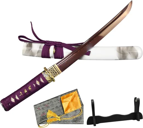 Miniatura 11 de Tanto Japonés Hecho a Mano de Acero Damasco Templado en Arcilla Espada Katana Corta Afilada de 20 Pulgadas